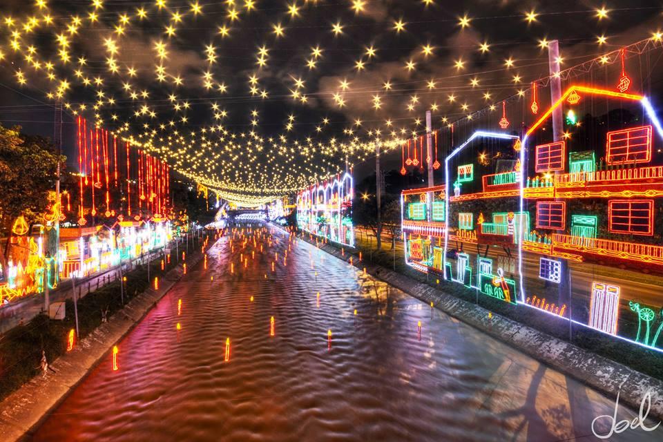 A street with lights and buildings on it