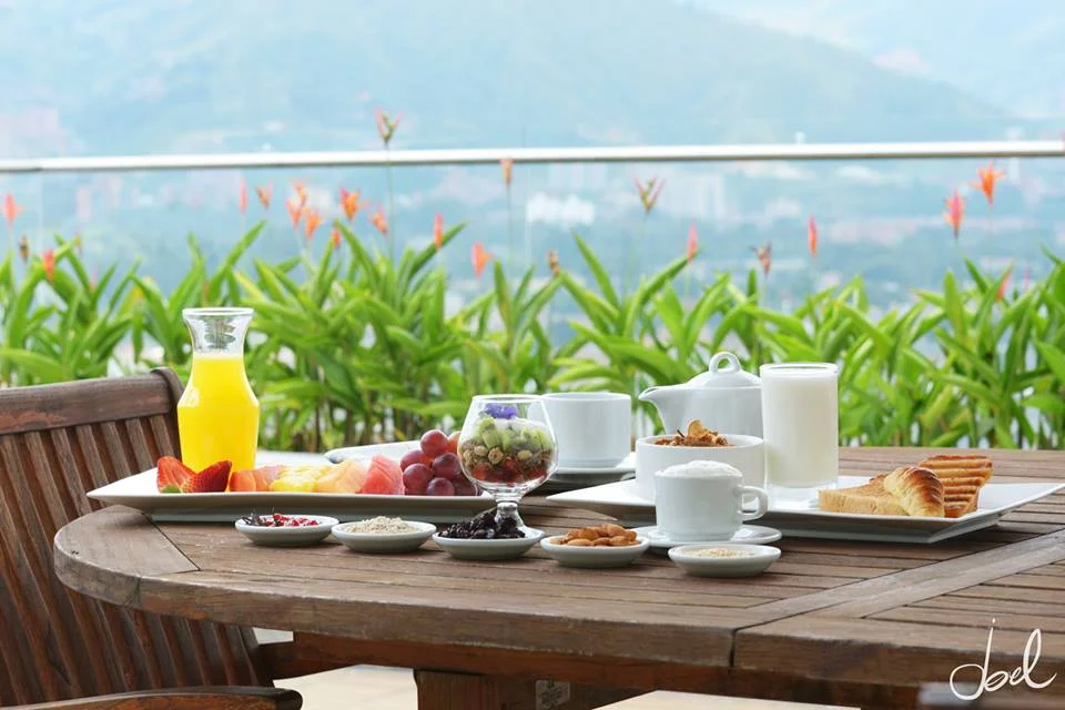 A table with plates of food on it