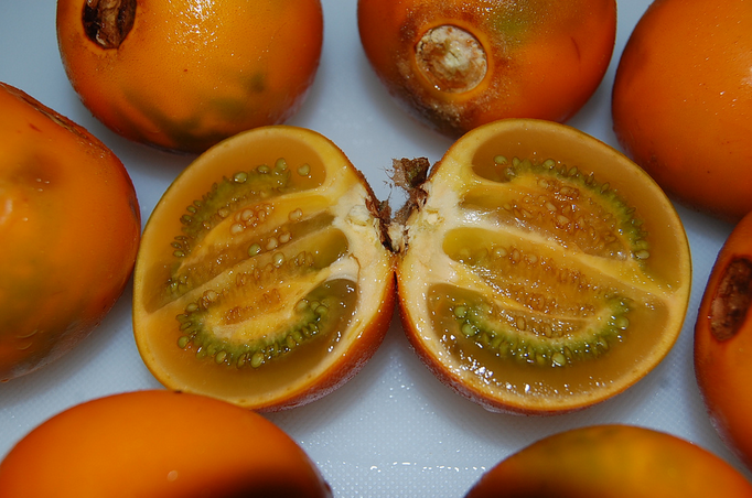 A close up of an orange cut in half