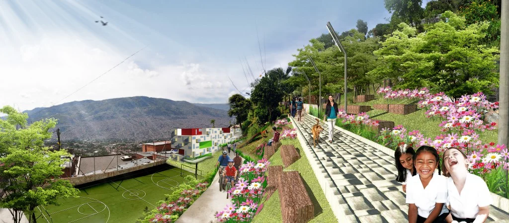 A rendering of the elevated walkway that is part of the park.