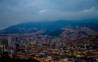 A view of the city from above at night.